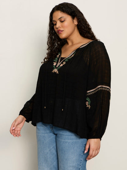Raye Embroidered Blouse Black Extended Sizing | Sanctuary Clothing