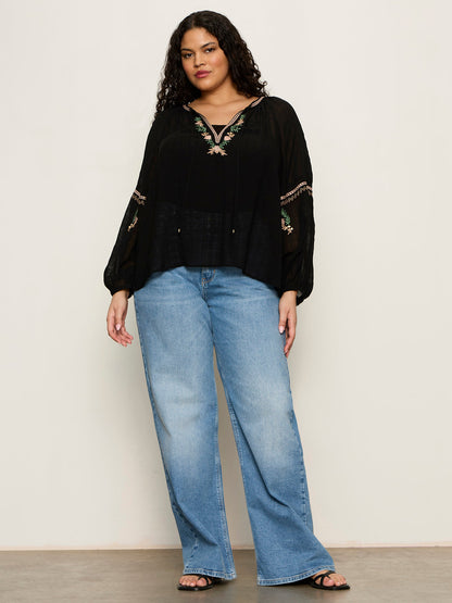 Raye Embroidered Blouse Black Extended Sizing | Sanctuary Clothing