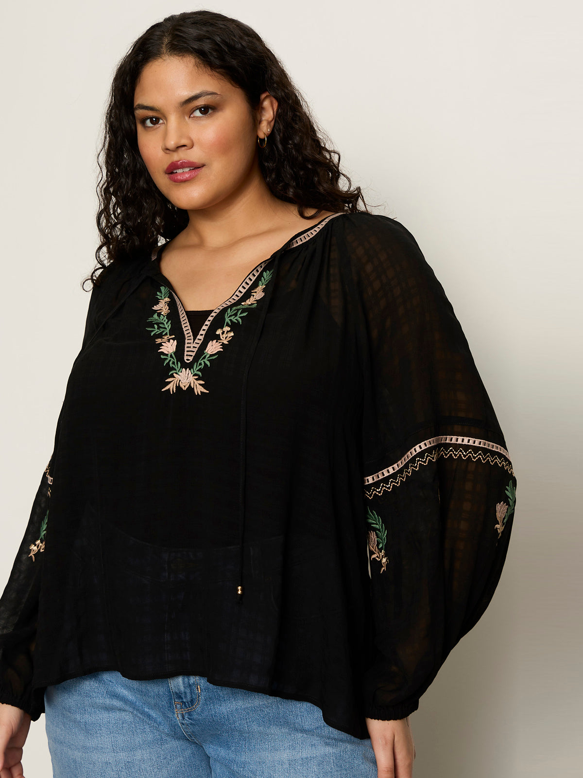 Raye Embroidered Blouse Black Extended Sizing | Sanctuary Clothing