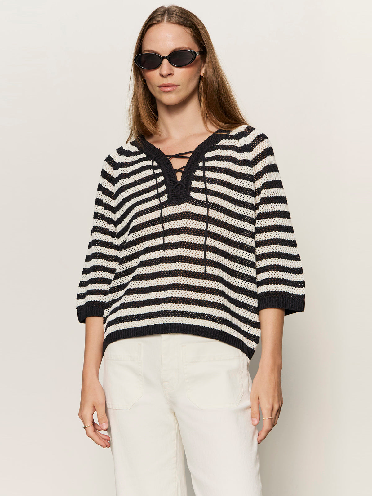 Lace Up Sweater Tee Black/Chalk | Sanctuary Clothing