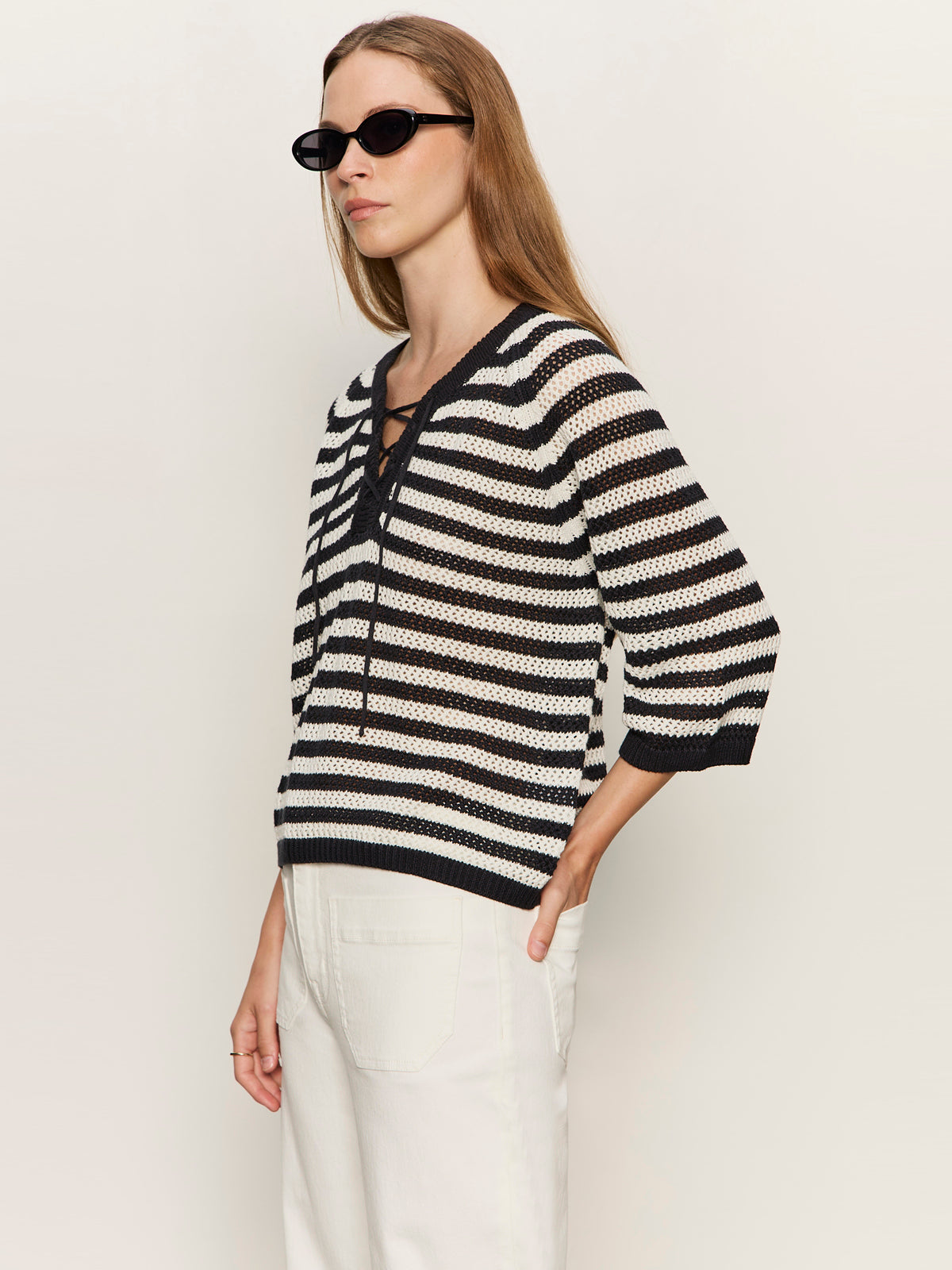 Lace Up Sweater Tee Black/Chalk | Sanctuary Clothing