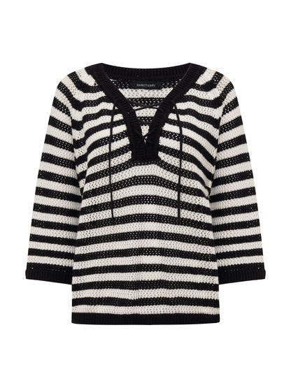 Lace Up Sweater Tee Black/Chalk | Sanctuary Clothing