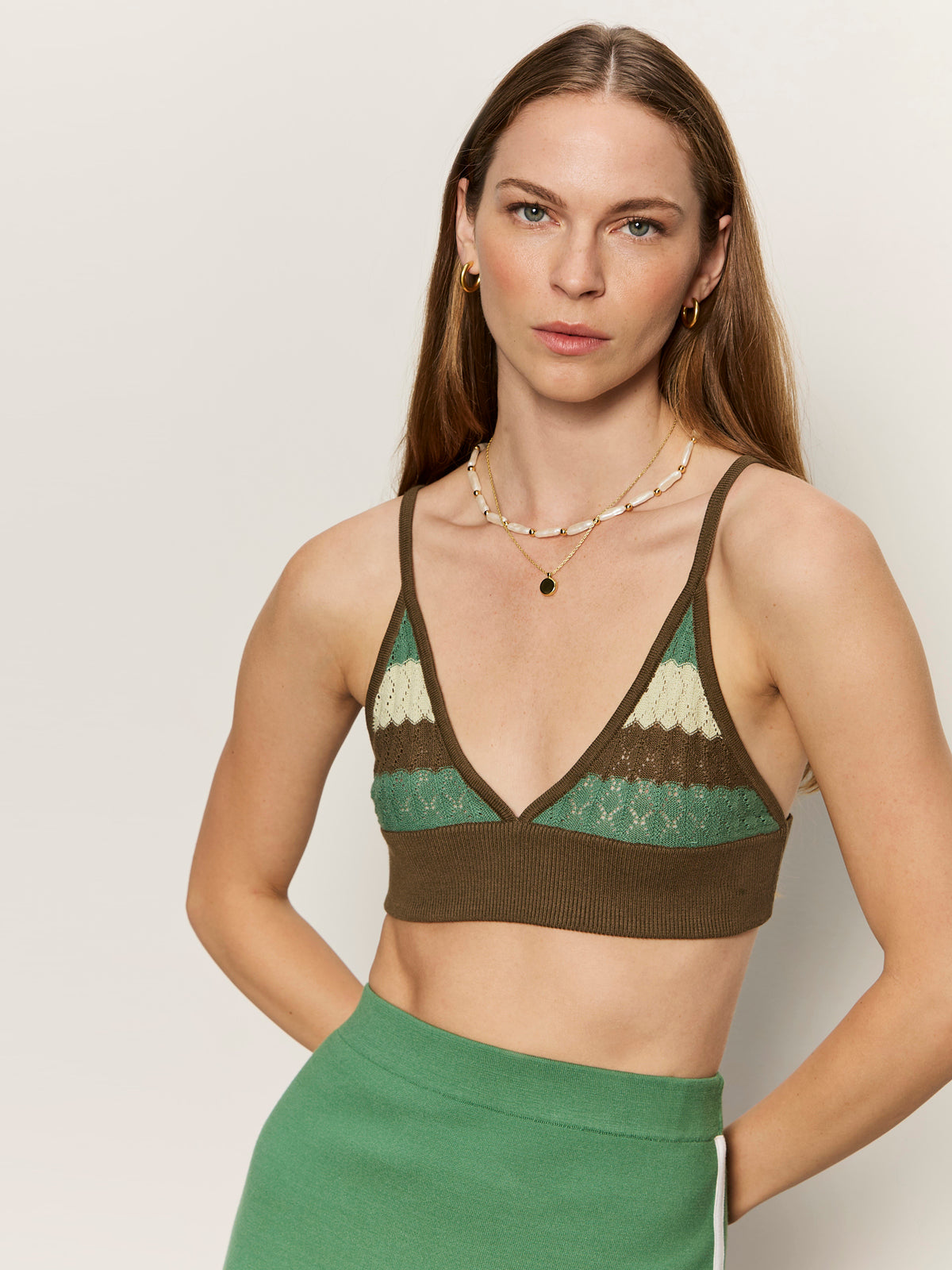 ONE AND ONLY KNIT BRALETTE TIMBER/GREEN JUICE/GREEN MIST | Sanctuary Clothing