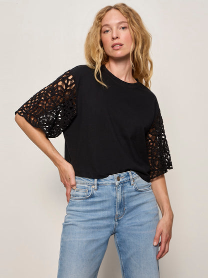 CROCHET SLEEVE BELLE TEE BLACK | Sanctuary Clothing