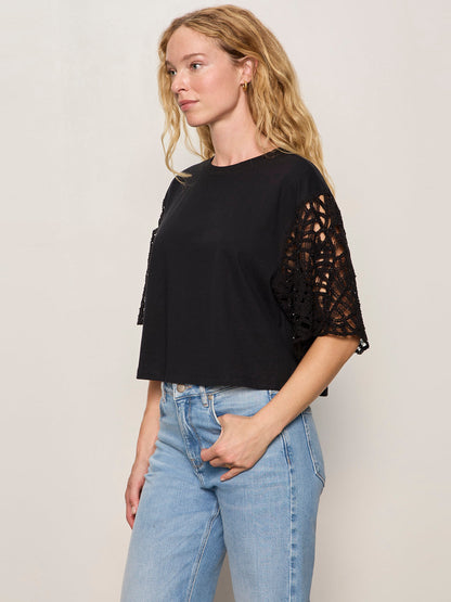 CROCHET SLEEVE BELLE TEE BLACK | Sanctuary Clothing