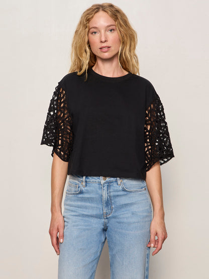 CROCHET SLEEVE BELLE TEE BLACK | Sanctuary Clothing