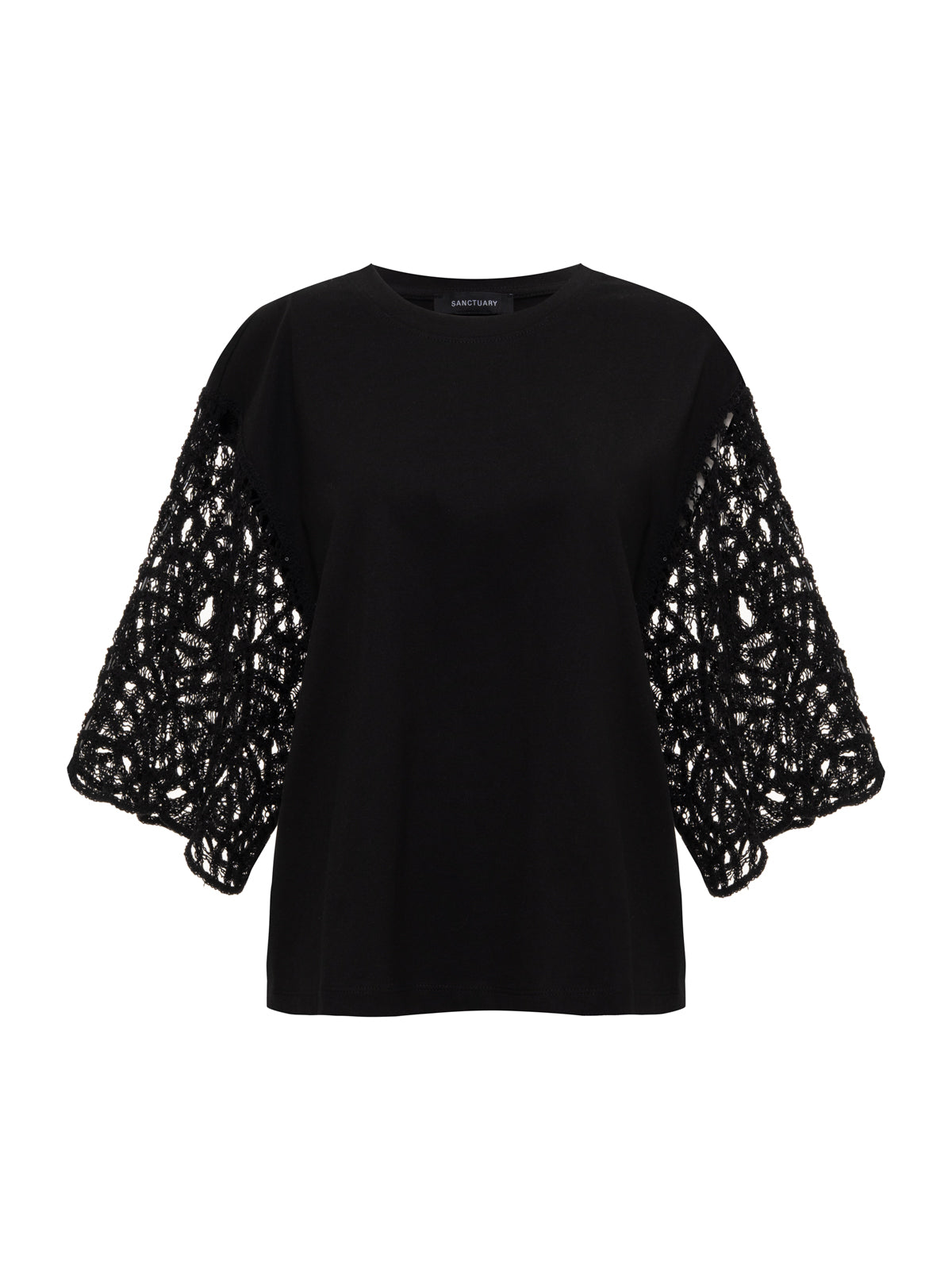 CROCHET SLEEVE BELLE TEE BLACK | Sanctuary Clothing