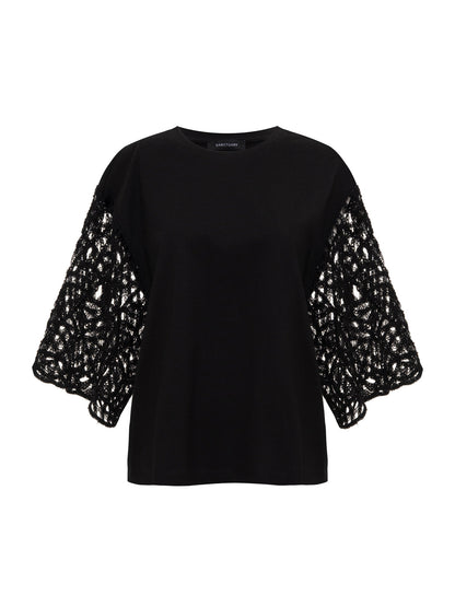 CROCHET SLEEVE BELLE TEE BLACK | Sanctuary Clothing