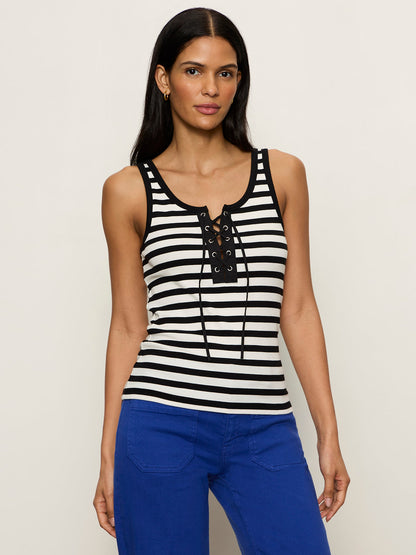 GO-TO LACE UP TANK CHALK/BLACK STRIPE (11) | Sanctuary Clothing