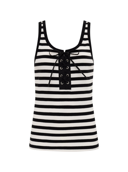 GO-TO LACE UP TANK CHALK/BLACK STRIPE (11) | Sanctuary Clothing
