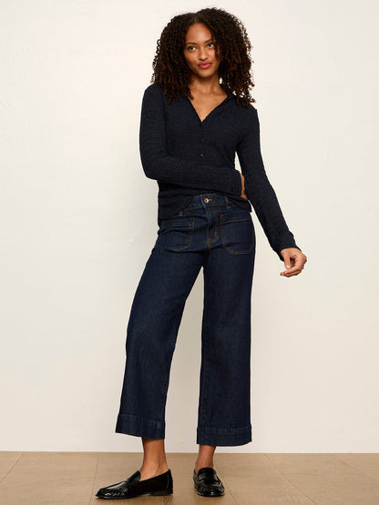 Juno Textured Button Front Top Navy Blazer | Sanctuary Clothing