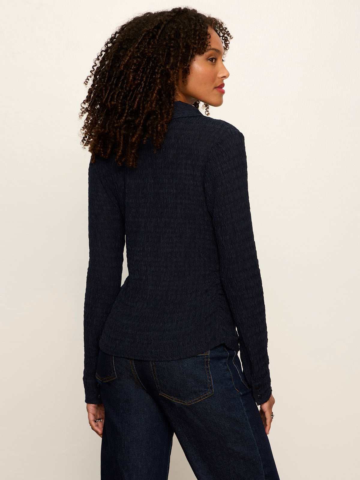 Juno Textured Button Front Top Navy Blazer | Sanctuary Clothing