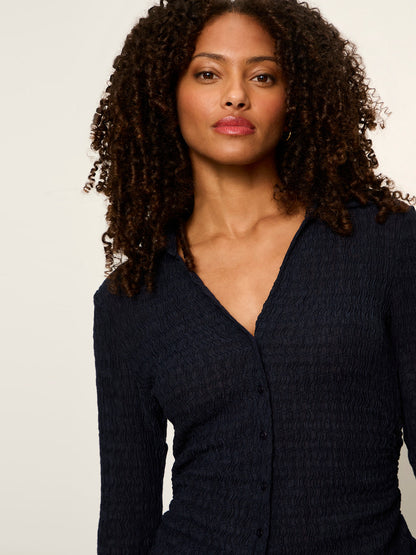 Juno Textured Button Front Top Navy Blazer | Sanctuary Clothing