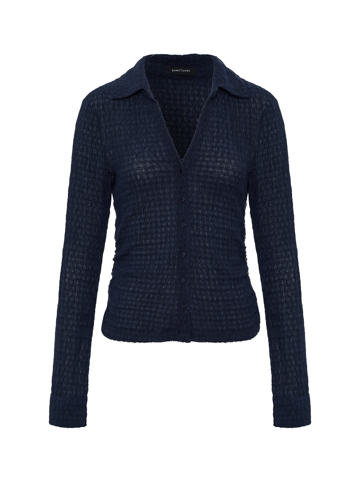 Juno Textured Button Front Top Navy Blazer | Sanctuary Clothing
