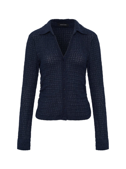 Juno Textured Button Front Top Navy Blazer | Sanctuary Clothing