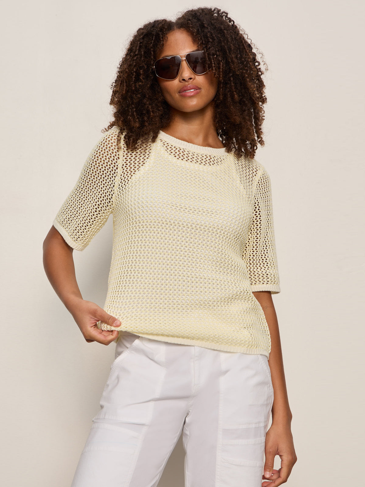 OPEN KNIT SWEATER TEE LEMON DROP/CHALK STRIPE | Sanctuary Clothing