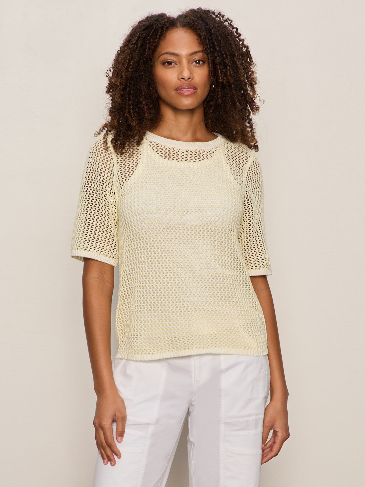 OPEN KNIT SWEATER TEE LEMON DROP/CHALK STRIPE | Sanctuary Clothing