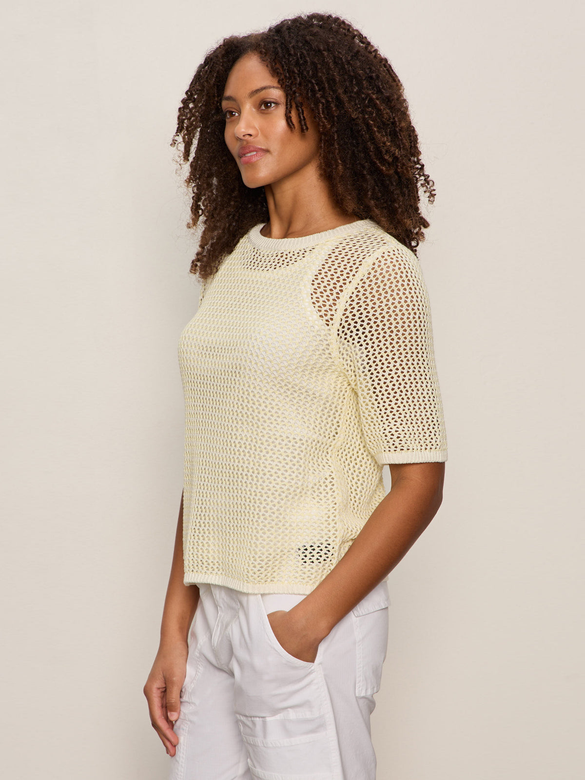 OPEN KNIT SWEATER TEE LEMON DROP/CHALK STRIPE | Sanctuary Clothing
