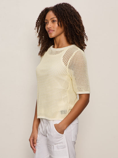 OPEN KNIT SWEATER TEE LEMON DROP/CHALK STRIPE | Sanctuary Clothing