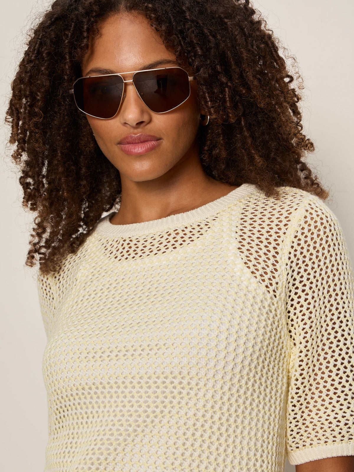 OPEN KNIT SWEATER TEE LEMON DROP/CHALK STRIPE | Sanctuary Clothing