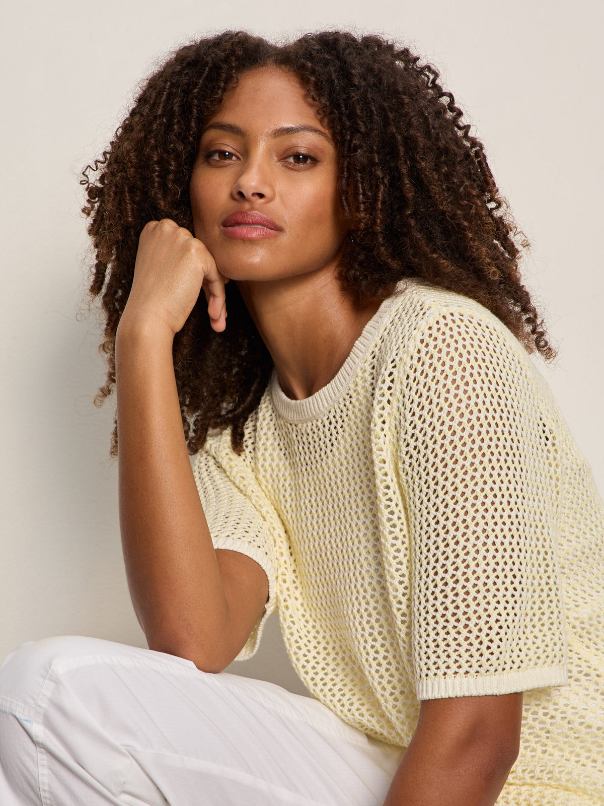 OPEN KNIT SWEATER TEE LEMON DROP/CHALK STRIPE | Sanctuary Clothing