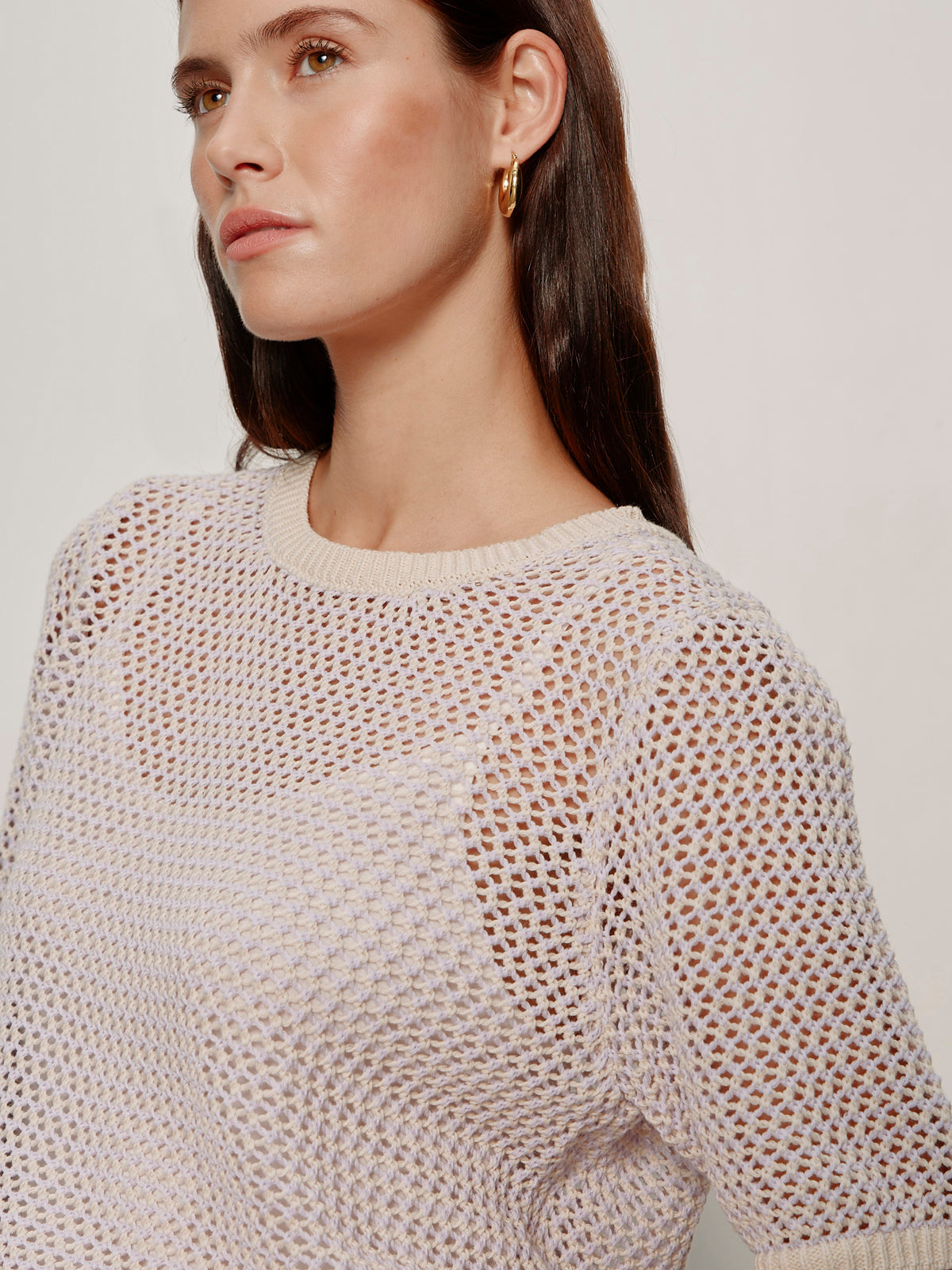OPEN KNIT SWEATER TEE PETAL/RICH COLLAGEN STRIPE | Sanctuary Clothing
