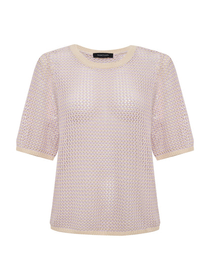 OPEN KNIT SWEATER TEE PETAL/RICH COLLAGEN STRIPE | Sanctuary Clothing