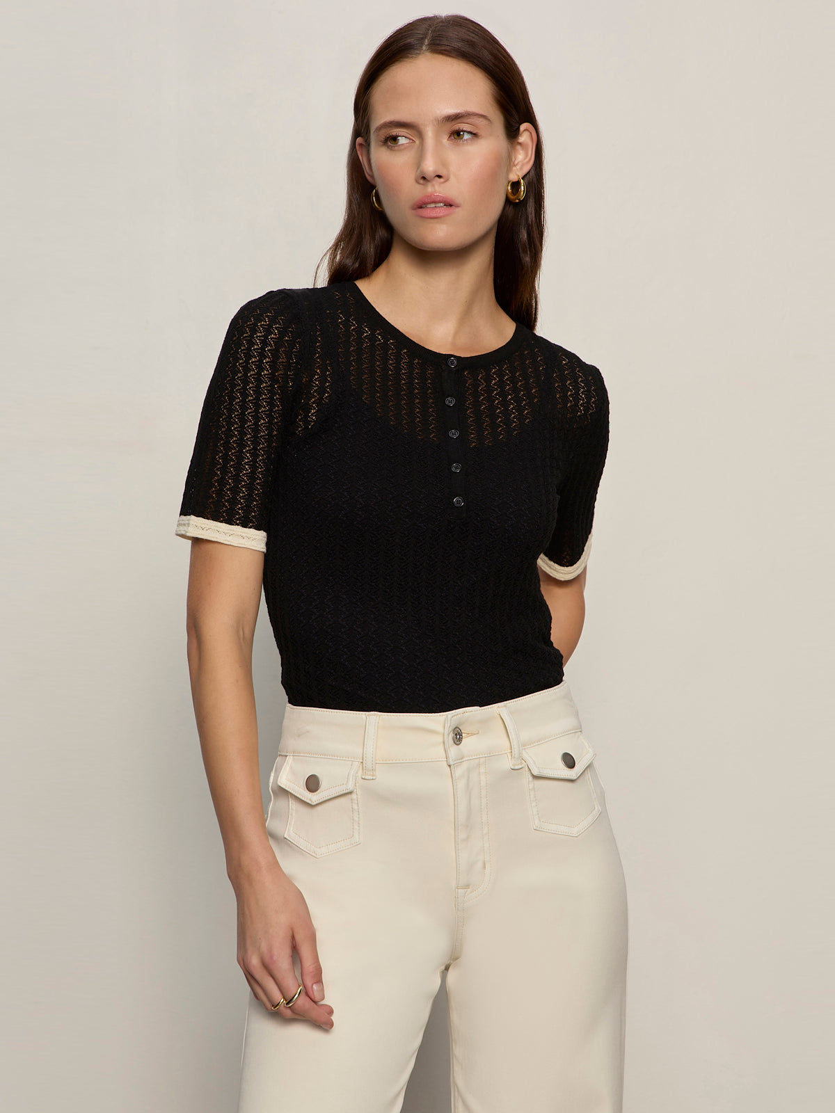 GOING PLACES POINTELLE SWEATER BLACK | Sanctuary Clothing