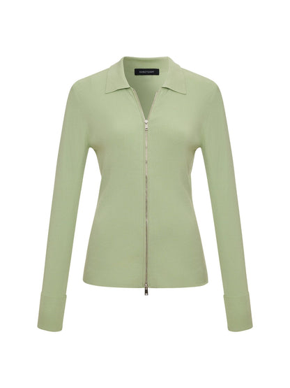 ONLY YOURS RIBBED ZIP SWEATER DETOX GREEN | Sanctuary Clothing