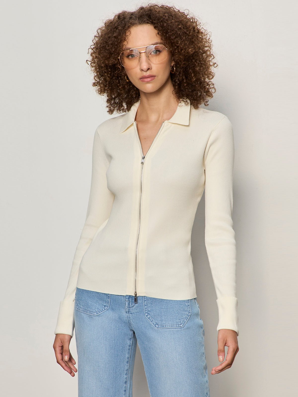 ONLY YOURS RIBBED ZIP SWEATER COLLAGEN | Sanctuary Clothing