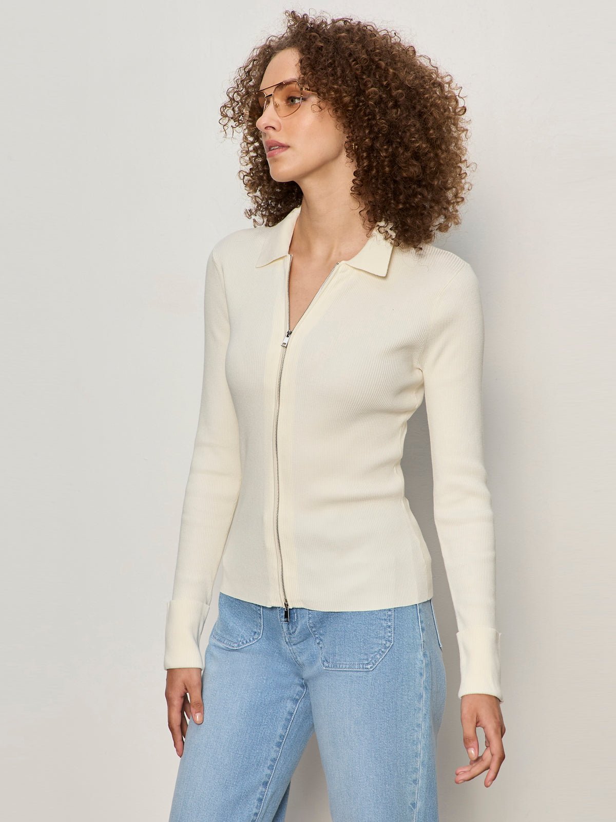 ONLY YOURS RIBBED ZIP SWEATER COLLAGEN | Sanctuary Clothing