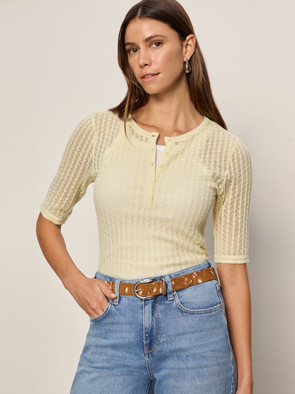 GOING PLACES POINTELLE SWEATER LEMON DROP | Sanctuary Clothing