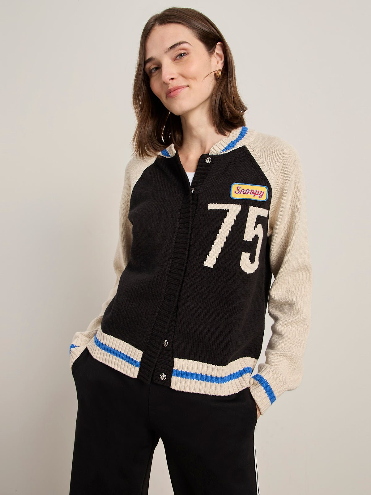 75 BOMBER SWEATER BLACK/ CHALK | Sanctuary Clothing