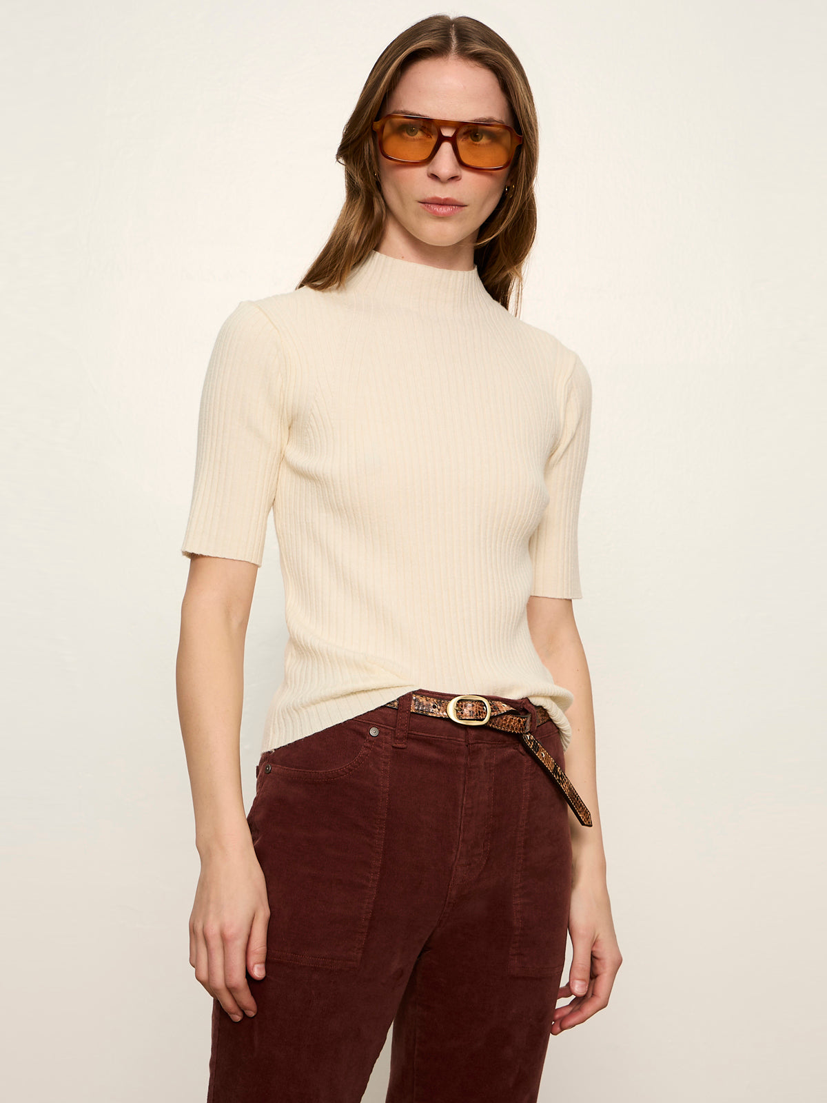 High Neck Ribbed Top Bone | Sanctuary Clothing