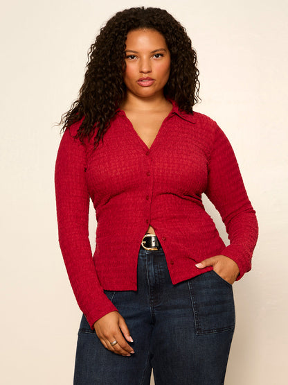 JUNO TEXTURED BUTTON FRONT RED BERRY | Sanctuary Clothing