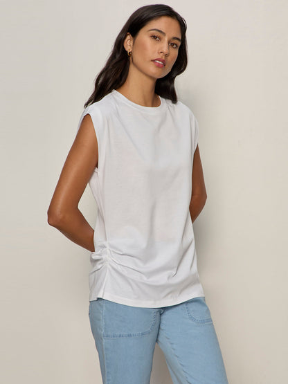 PLEATED MUSCLE TEE WHITE | Sanctuary Clothing