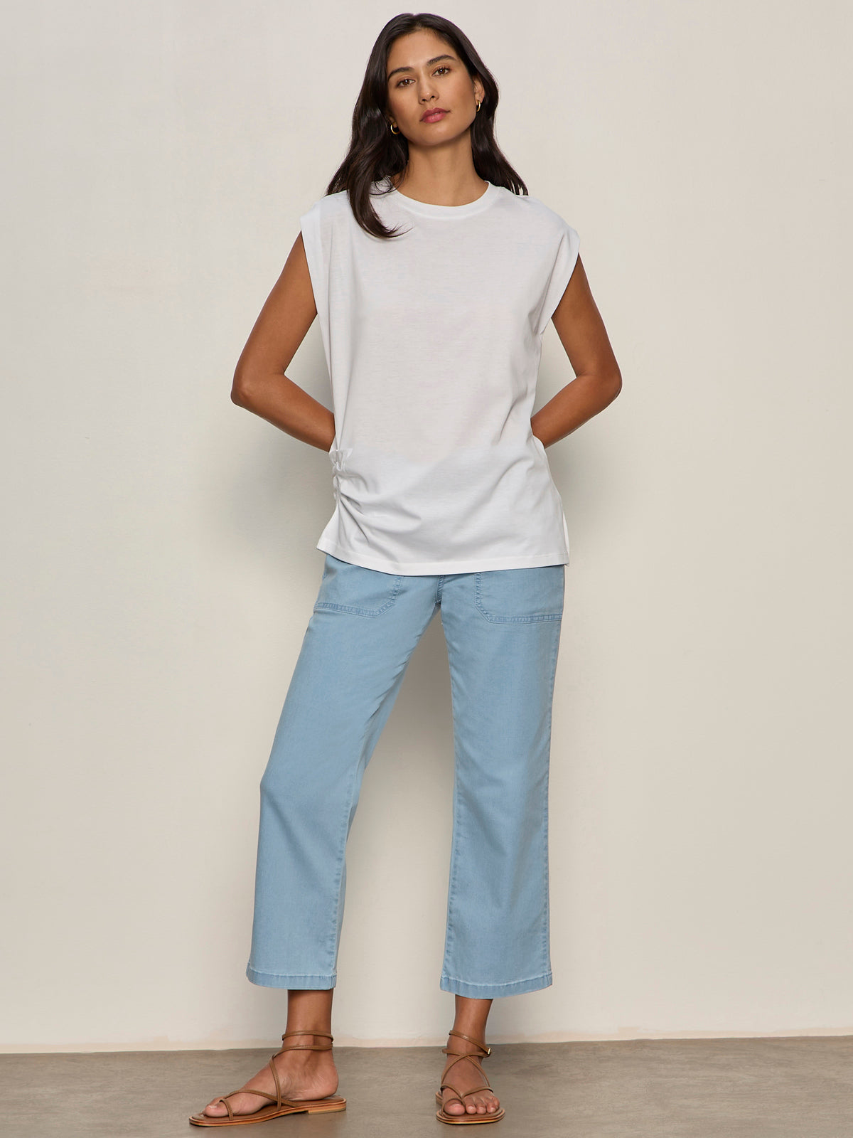 PLEATED MUSCLE TEE WHITE | Sanctuary Clothing