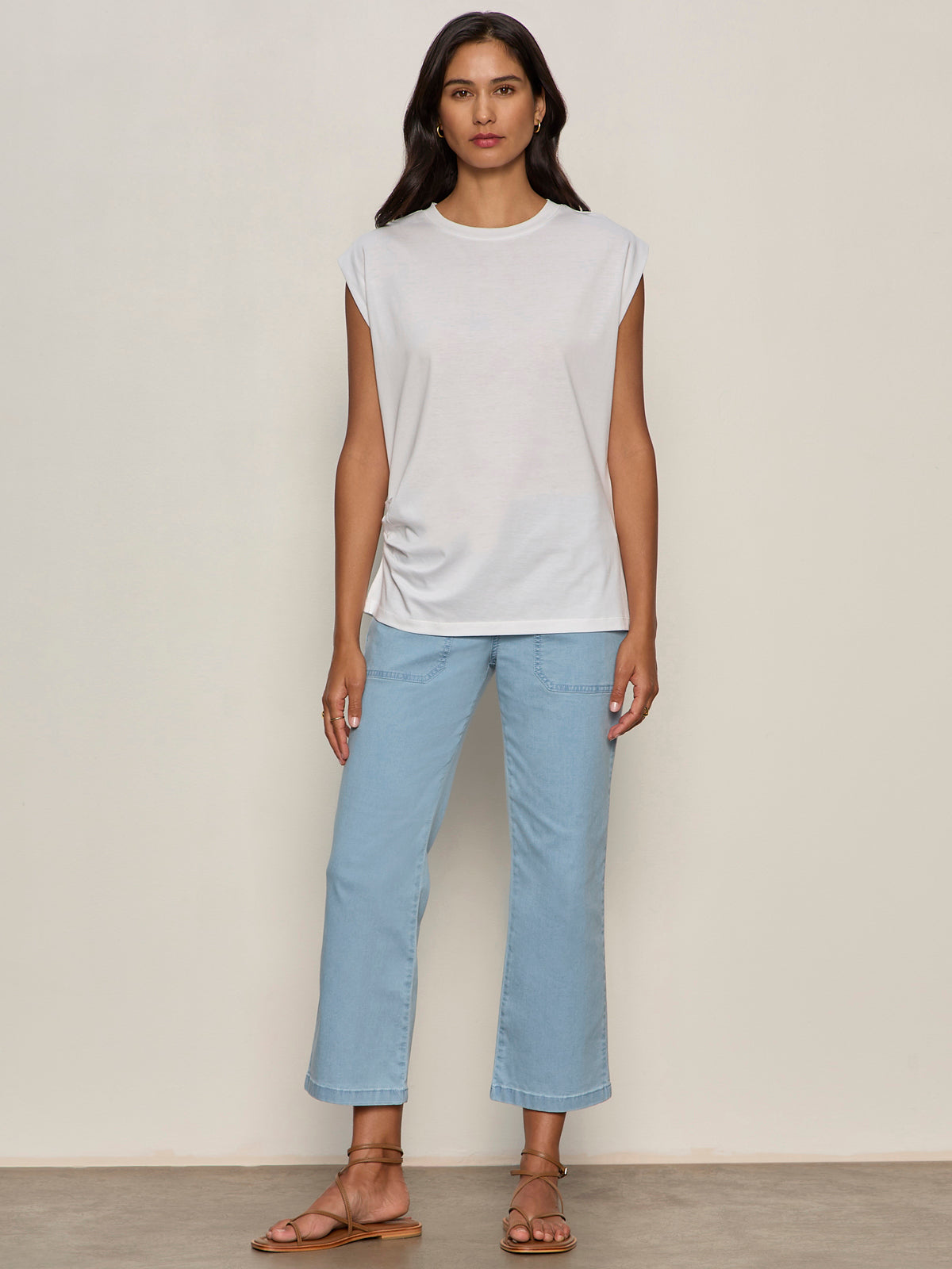 PLEATED MUSCLE TEE WHITE | Sanctuary Clothing