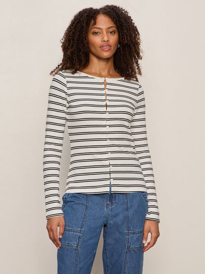 Button Front Ribbed Top Chalk / Black Stripe | Sanctuary Clothing