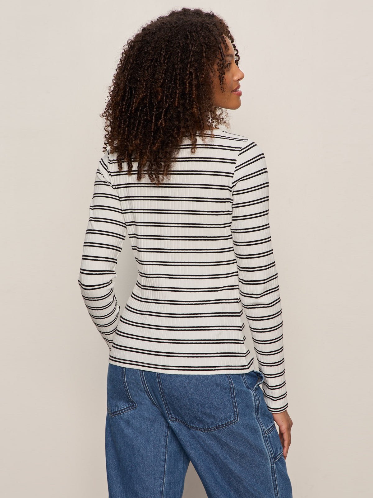 Button Front Ribbed Top Chalk / Black Stripe | Sanctuary Clothing