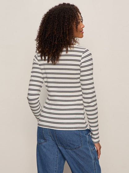 Button Front Ribbed Top Chalk / Black Stripe | Sanctuary Clothing