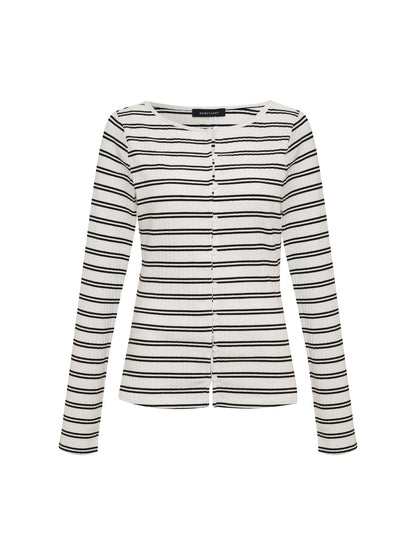 Button Front Ribbed Top Chalk / Black Stripe | Sanctuary Clothing