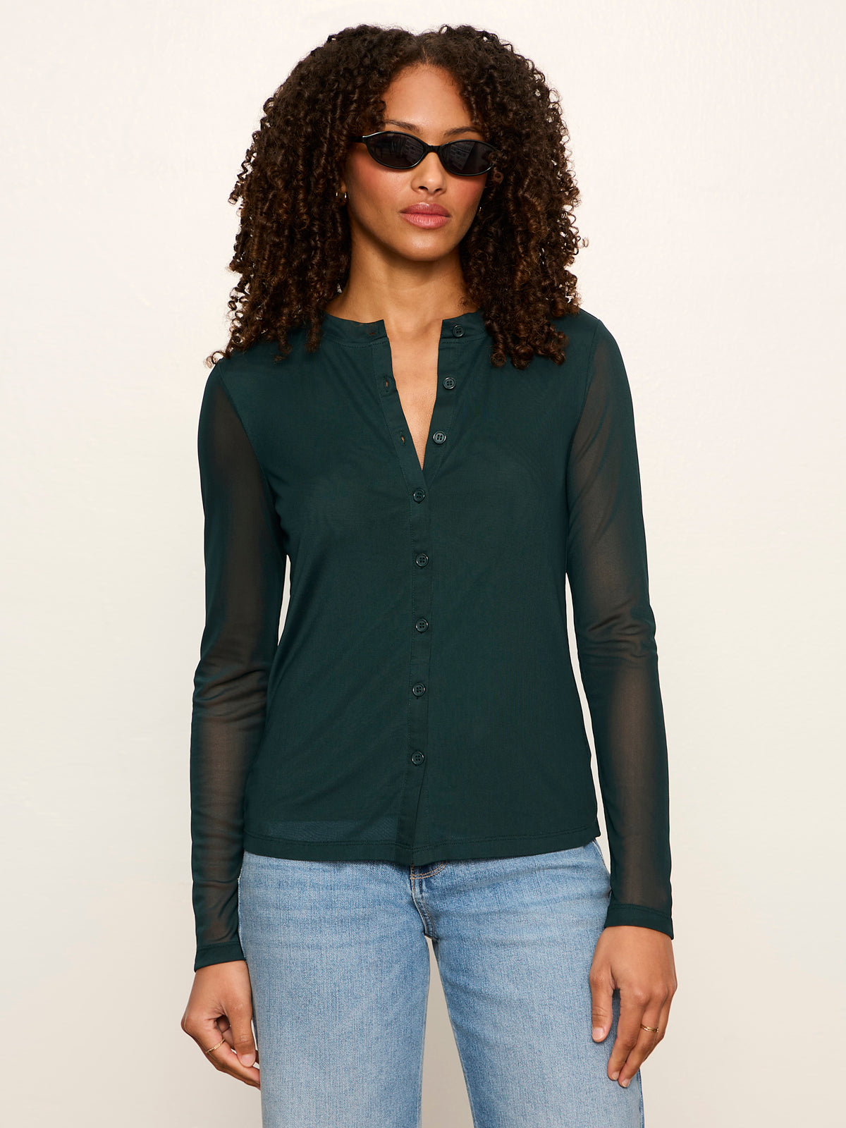 Mesh Long Sleeve Cardigan Forest | Sanctuary Clothing