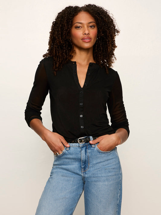 Mesh Long Sleeve Cardigan Black | Sanctuary Clothing