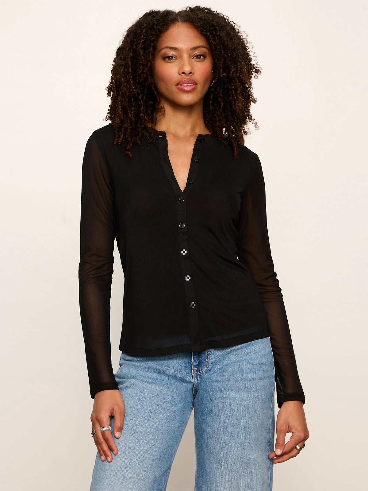 Mesh Long Sleeve Cardigan Black | Sanctuary Clothing