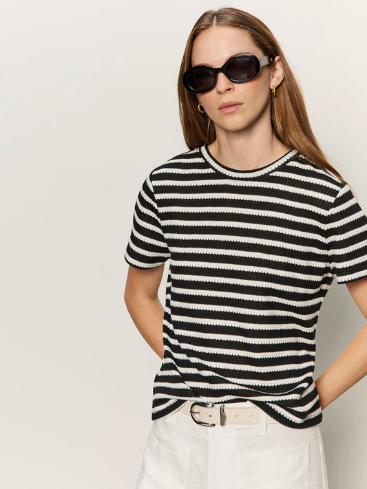 Perfect Textured Tee Black/Chalk Stripe | Sanctuary Clothing