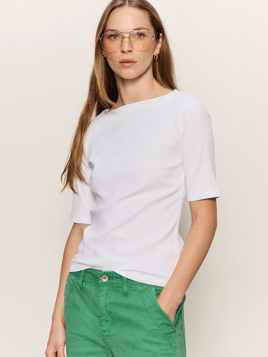 BOATNECK RIBBED TOP WHITE | Sanctuary Clothing