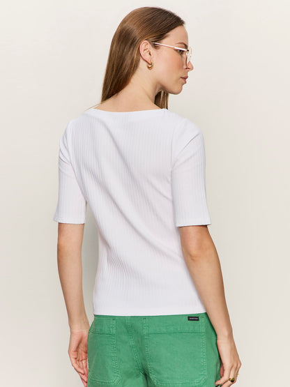 BOATNECK RIBBED TOP WHITE | Sanctuary Clothing