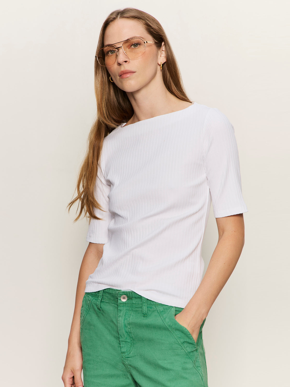 BOATNECK RIBBED TOP WHITE | Sanctuary Clothing