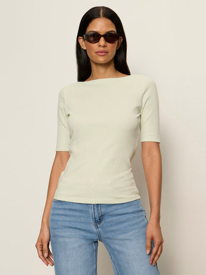 BOATNECK RIBBED TOP GREEN MIST | Sanctuary Clothing
